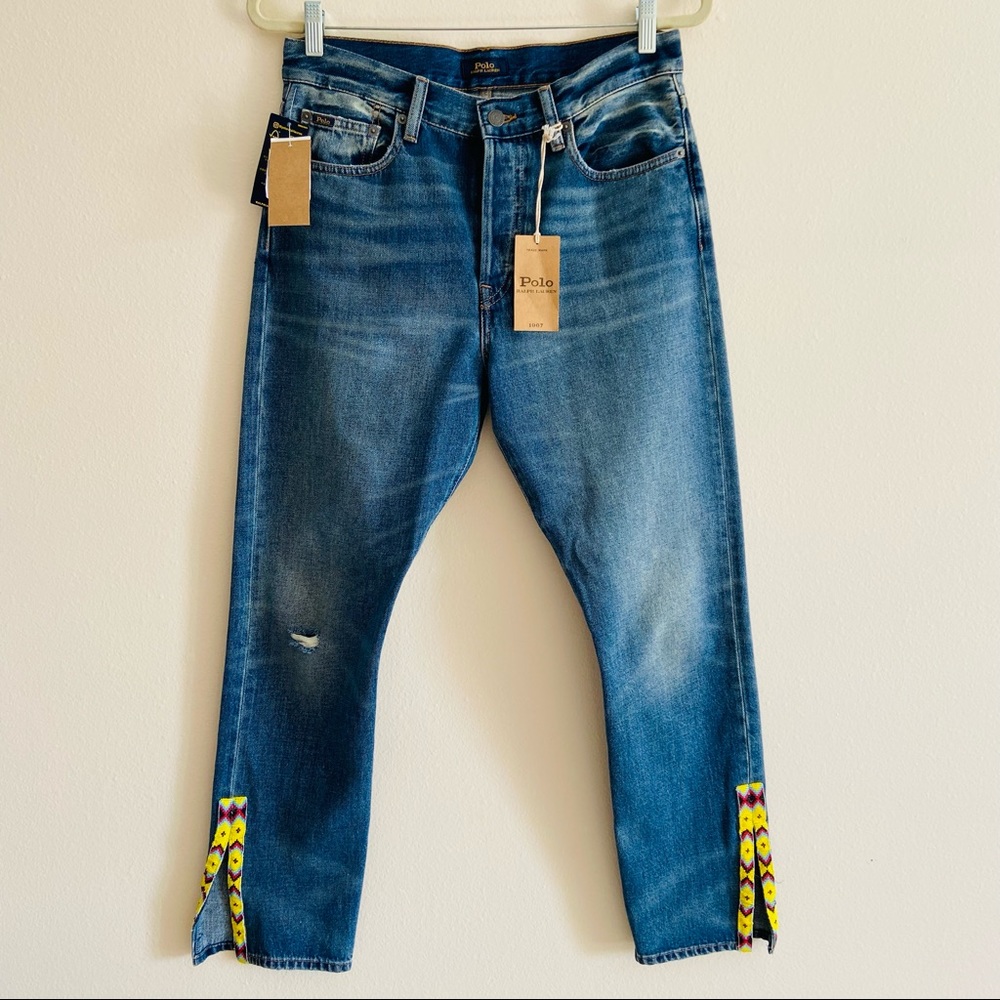 New Polo Ralph Lauren The Callen High Rise Slim Jeans southwestern beading boho - Picture 6 of 11